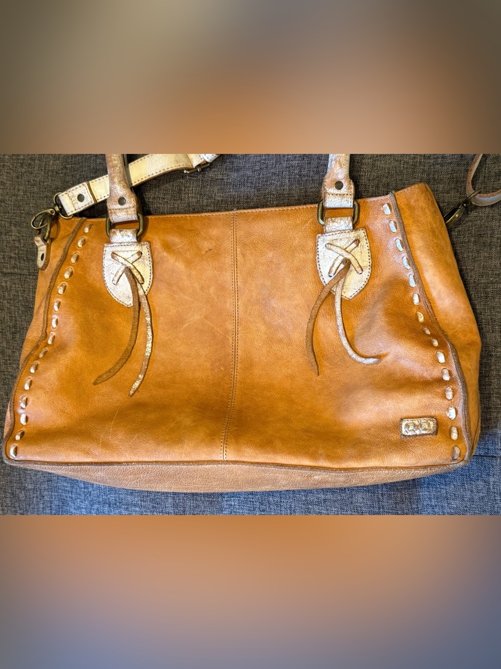 Bed|Stu Rockababy Oats Icicle Rustic Leather Shoulder Bag with Dual Handles - Picture 8 of 16